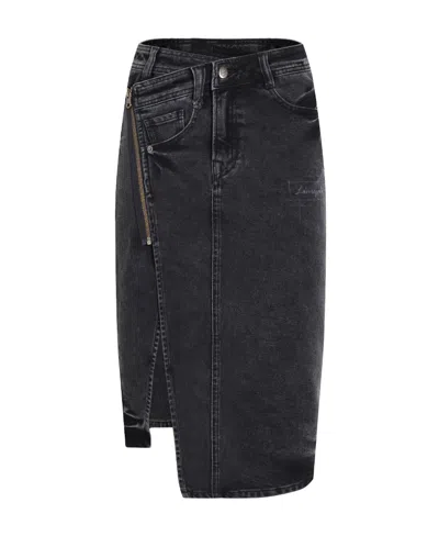 Liuregali Irregular Zipper Split Denim Skirt In Black
