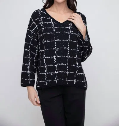 Liv By Habitat Boucle Windowpane V-neck Pullover In Black In Multi