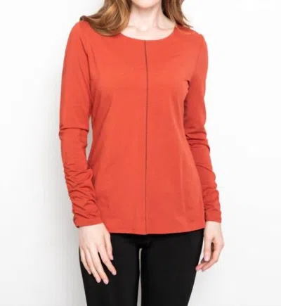 Liv By Habitat Brick Cotton Modal Ruched Sleeve Tee In Red In Orange