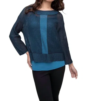 Liv By Habitat Croped Mesh 2-tone Topper/sweater In Ocean In Blue