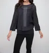 Liv By Habitat Tone Mesh Go To Topper Long Sleeve Sweater Top In Charcoal In Black