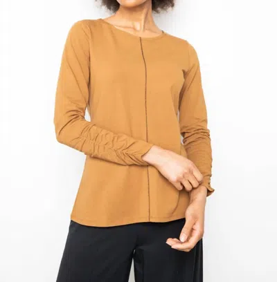 Liv By Habitat Long Sleeve Back Stitch Detail Tee Top In Cognac In Green