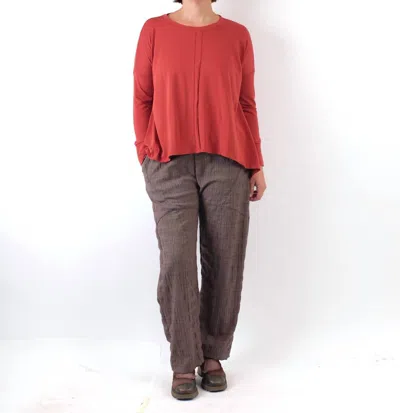 Liv By Habitat Pleat Front Swing Long Sleeve Top In Brick In Red