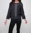 Liv By Habitat Tone Mesh Go To Topper Long Sleeve Sweater Top In Charcoal
