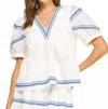 Liv Contrast Stitch Embroidery Top In White In White