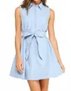 Liv Contrast Top Stitch Mini Shirt Dress In Blue In Blue