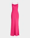 Liv Foster Adeline Foiled Open-back Gown In Hyper Pink