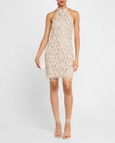 Liv Foster Bead & Sequin Fringe Halter Mini Dress In Biscotti | ModeSens