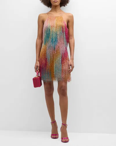 Liv Foster Bead-fringe Halter Mini Dress In Multi