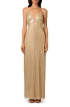Liv Foster Madelyn Cutout Bead & Sequin Gown In Gold