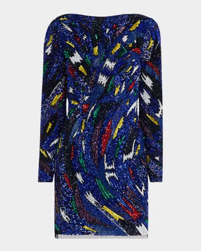 Liv Foster Bianca Bead & Sequin Mini Dress In Blue Multi