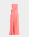 Liv Foster Brooke Strapless Chiffon Gown In Coral Crocus