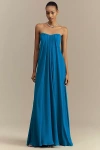 Liv Foster Brooke Strapless Chiffon Maxi Gown In Blue