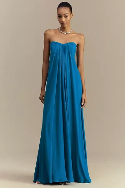 Liv Foster Brooke Strapless Chiffon Maxi Gown In Blue