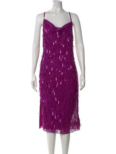 Pre-owned Liv Foster Cowl Neck Midi Length Dress In Purple