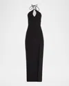 Liv Foster Cutout Side-slit Column Halter Gown In Black