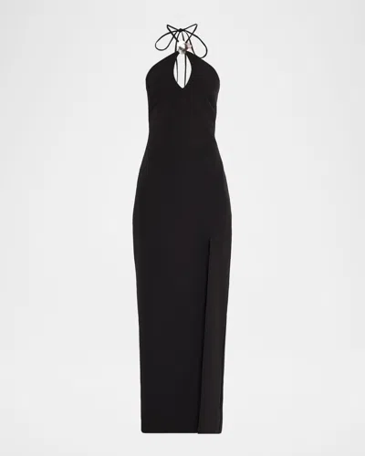 Liv Foster Cutout Side-slit Column Halter Gown