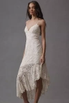 Liv Foster Elara Asymmetrical Embroidered Lace Midi Dress In White