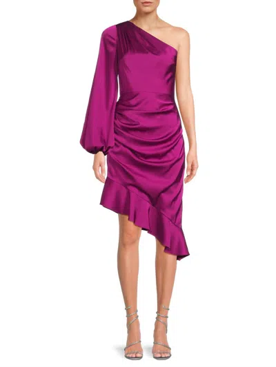 Liv Foster Emily Satin One Shoulder Dress In Wine Berry In Purple