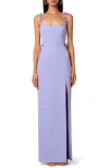 Liv Foster Emma Cutout Floral Applique Column Gown In Lilac Sky