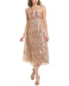 LIV FOSTER FOIL PLEATED COCKTAIL DRESS