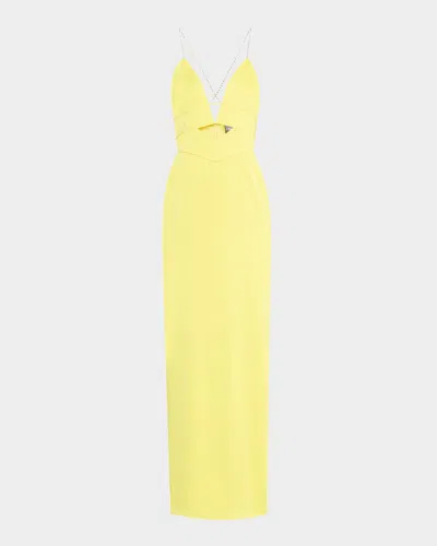 Liv Foster Giselle Cutout Satin Column Gown In Solar Lemon