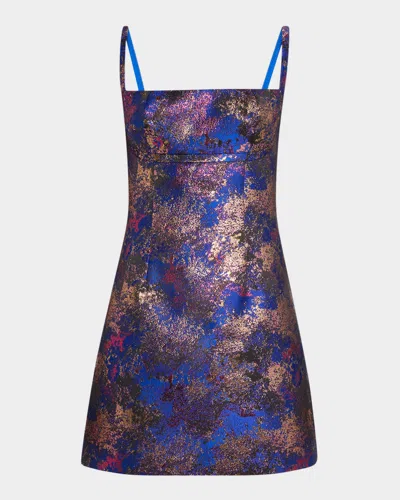 Liv Foster Gwendolyn Metallic Jacquard Mini Dress In Blue Multi