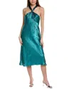 Liv Foster Sleeveless Satin Halter Midi Dress In Green