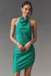 Liv Foster Halter Satin Mini Dress In Green