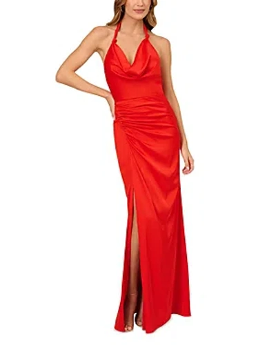 Liv Foster Halter Stretch Satin Dress In Flame Red