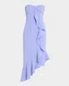 Liv Foster Iris Strapless High-low Crepe Midi Dress In Lilac Sky