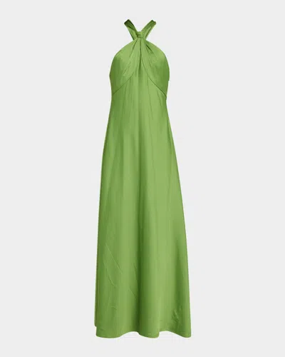 Liv Foster Knot-embellished Satin Halter Gown