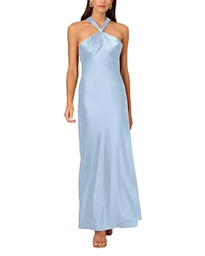 Liv Foster Knotted Satin Gown In Blue