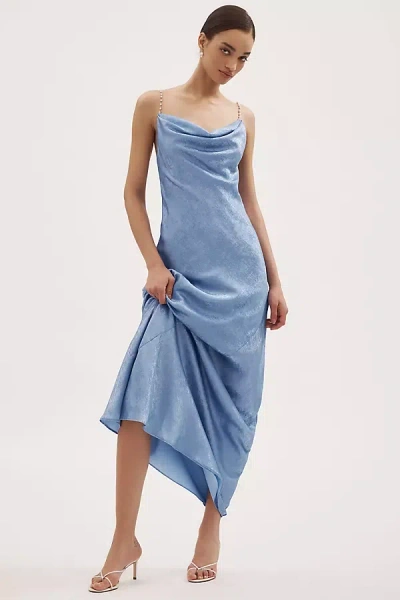 Liv Foster Lola Foil Cowl-neck Backless Maxi Dress In Blue