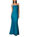 Liv Foster Lola Backless Bead-strap Satin Gown In Peacock