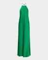 Liv Foster Low-back Satin Halter Gown