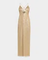 Liv Foster Madelyn Cutout Bead & Sequin Gown In Gold