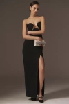 Liv Foster Madison Strapless Embellished Crepe Maxi Dress In Black