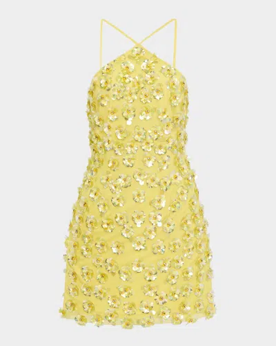 LIV FOSTER MAEVE BEAD & FLORAL SEQUIN HALTER MINI DRESS