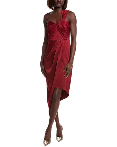 Liv Foster One-shoulder Satin Midi Dress In Burgundy