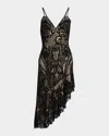 Liv Foster Odette High-low Beaded Lace Midi Dress In Black