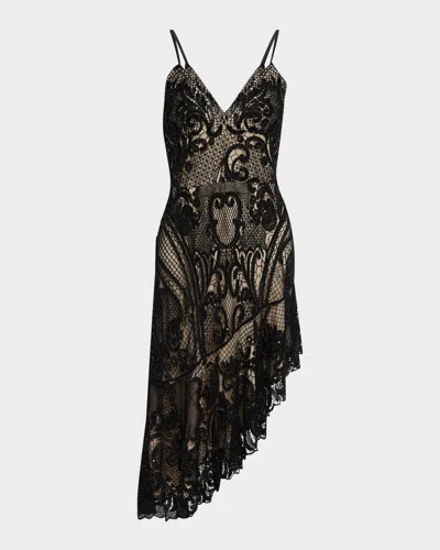Liv Foster Odette High-low Beaded Lace Midi Dress In Black