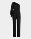 Liv Foster One-shoulder Stretch Satin Jumpsuit In Black
