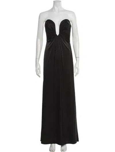 Pre-owned Liv Foster Plunge Neckline Long Dress In Black