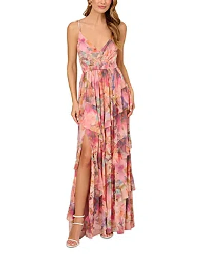 Liv Foster Printed Mesh Gown In Pink Multi