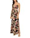 Liv Foster Printed Stretch Sateen Gown In Black Multi
