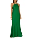 Liv Foster Satin Halter Long Dress In Green