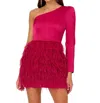 Liv Foster Satin One Shoulder Mini Dress In Rich Magenta In Multi