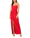 Liv Foster Satin Strapless Draped Column Gown In Red
