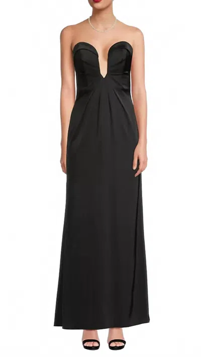 Liv Foster Satin Strapless Gown In Black